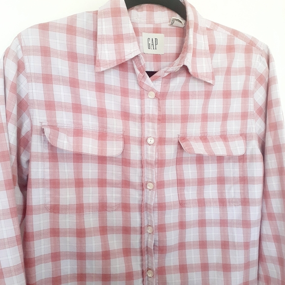 Gap Button Down Pink Shirt Size Small Top Long Sleeved Plaid Cotton - Picture 7 of 7